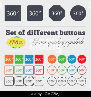 Angolo di 360 gradi icona segno. La geometria di simboli matematici. Rotazione completa. Grande set di colorati, diversificato e di alta qualità dei pulsanti. Vettore Illustrazione Vettoriale