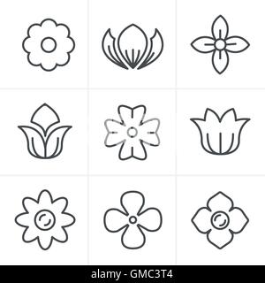Le icone della linea Fiore di Stile di set di icone, disegno vettoriale Illustrazione Vettoriale