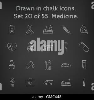 Medicina icon set disegnati in gesso. Illustrazione Vettoriale