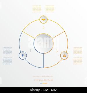 Cerchi da linee colorate, modello infografico tre posizioni Illustrazione Vettoriale