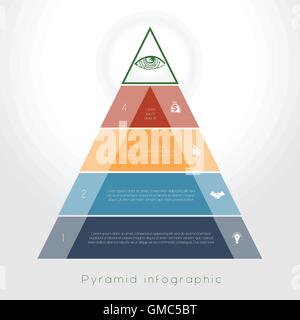 Infografico modello di processo di business piramide colorata per quattro area di testo Illustrazione Vettoriale