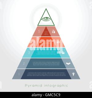Infografico modello di processo di business piramide colorata per cinque area di testo Illustrazione Vettoriale