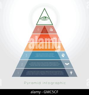 Infografico modello di processo di business piramide colorata per sei area di testo Illustrazione Vettoriale