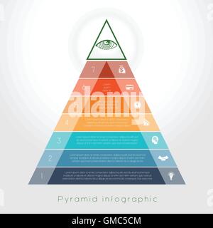 Infografico modello di processo di business piramide colorata per sette area di testo Illustrazione Vettoriale