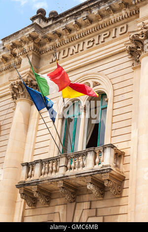 Il Municipio, Municipio, featured in Inspector Montalbano serie TV, Scicli, Sicilia, Italia Foto Stock