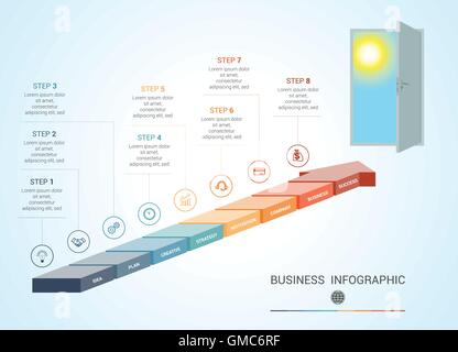 Modello da parti frecce colorate, concettuale infographics numerati per 8 posizioni Illustrazione Vettoriale