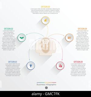 Elemento per il modello di business ed infografico concetto con cinque opzioni, componenti o processi. Illustrazione Vettoriale