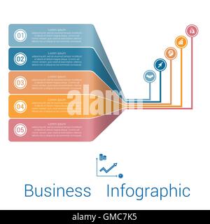 Modello di linee infografico prospettiva strisce di cinque posizioni. Illustrazione Vettoriale