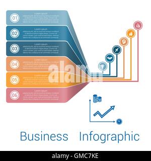 Modello Infografico strisce linee prospettiva sei posizione. Illustrazione Vettoriale