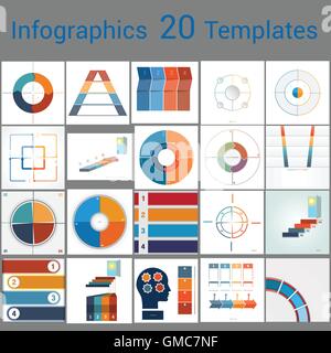 Infographics 20 modelli, area di testo su quattro posizione , può essere usato per il flusso di lavoro del processo di business, banner, diagramma Illustrazione Vettoriale