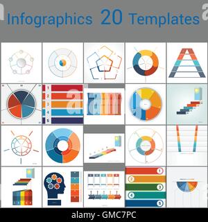 Infographics 20 modelli, area di testo su cinque posizione , può essere usato per il flusso di lavoro del processo di business, banner, diagramma Illustrazione Vettoriale