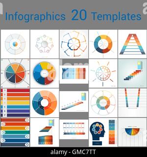 Infographics 20 Templates.area di testo sulla posizione 7. Può essere utilizzato per il flusso di lavoro del processo di business, banner, diagramma Illustrazione Vettoriale