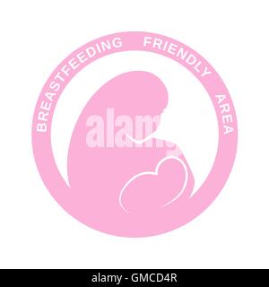 Silhouette di una madre allattare al seno il suo bambino. Allattamento al seno e accogliente segno. Illustrazione isolato. Vettore. Rosa Illustrazione Vettoriale