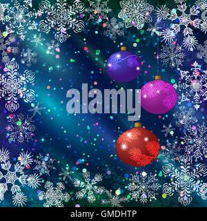Sfondo di Natale con le palline e fiocchi di neve Illustrazione Vettoriale
