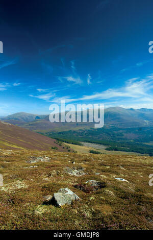 Più Bynack, Cairn Gorm e la Northern Corries da Creagan Gorm, Aviemore, Cairngorm National Park, Highland Foto Stock