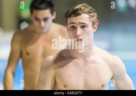 Chris Mears e Jack Laugher di Gran Bretagna, competere durante la FINA/cnv Diving World Series a Londra in aprile, 25, 2014. Foto Stock