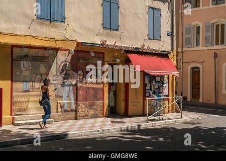 Boulangerie, pittura murale, Barjols, Var, Provenza, Francia Foto Stock