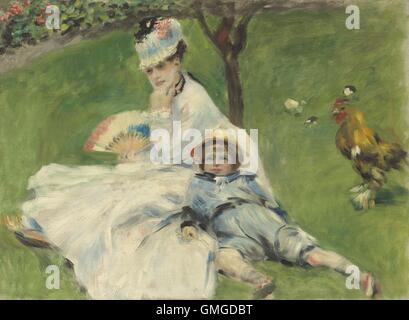 Madame Monet e suo figlio di Auguste Renoir, 1874, impressionista francese pittura, olio su tela. Renoir era vicino a Monet e a volte hanno lavorato insieme. Questo dipinto fu nella raccolta di Monet e poi passato a suo figlio Michel (BSLOC 2016 5 130) Foto Stock