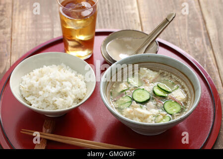 Hiyajiru( freddo zuppa di miso ) con orzo riso, giapponese cucina estiva Foto Stock