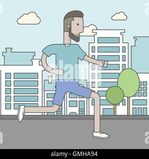 Tanga caucasica uomo con barba jogging sulla strada Illustrazione Vettoriale
