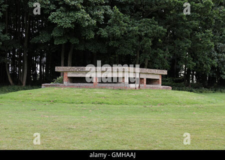 Un vecchio sunken disusato anti invasione / serbatoio secondo mondo Guerra airfield difesa pillbox situato in Gloucestershire su un ex Aeroporto RAF di Kemble Foto Stock