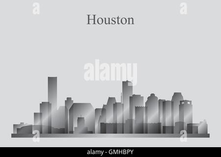 Houston dello skyline della città silhouette in scala di grigi Illustrazione Vettoriale