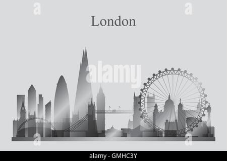 London city skyline silhouette in scala di grigi Illustrazione Vettoriale