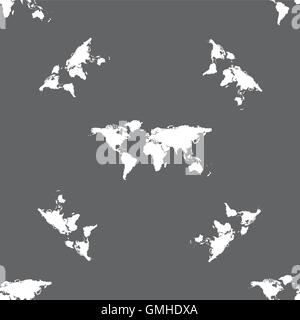 Globo icona segno. Mappa mondo geografia simbolo. Seamless pattern su uno sfondo grigio. Vettore Illustrazione Vettoriale