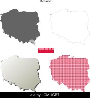 Polonia mappa di contorno impostato Illustrazione Vettoriale