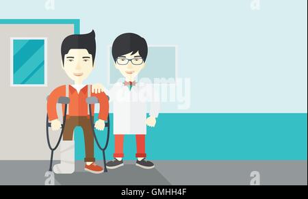 Uomo ferito con il medico. Illustrazione Vettoriale