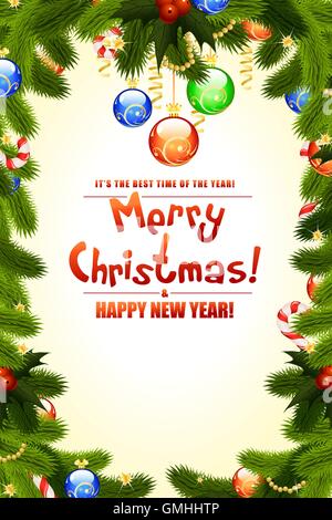 Sfondo di natale con ramoscelli di abete Illustrazione Vettoriale