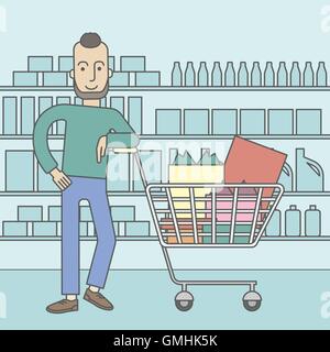 Il cliente con il carrello. Illustrazione Vettoriale
