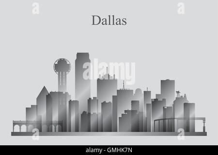 La città di Dallas skyline silhouette in scala di grigi Illustrazione Vettoriale