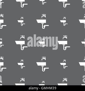 Icona per lavabo segno. Seamless pattern su uno sfondo grigio. Vettore Illustrazione Vettoriale