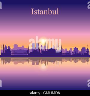 Istanbul city skyline silhouette sullo sfondo Illustrazione Vettoriale