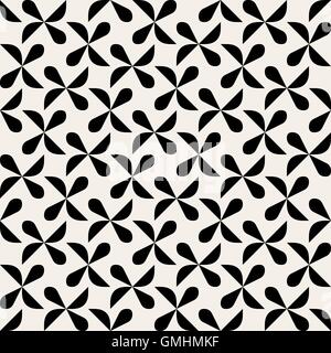 Vector Seamless in bianco e nero arrotondato forma a goccia mezzo cerchio modello geometrico Illustrazione Vettoriale