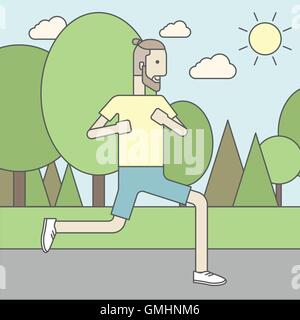 Tanga caucasica uomo a fare jogging nel parco Illustrazione Vettoriale