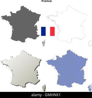 Francia mappa di contorno impostato Illustrazione Vettoriale