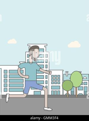 Tanga caucasica uomo con barba jogging sulla strada Illustrazione Vettoriale