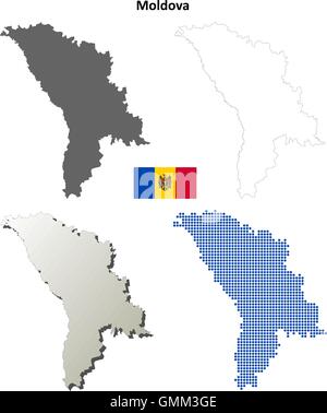 La Moldavia mappa di contorno impostato Illustrazione Vettoriale