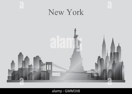 La città di New York skyline silhouette in scala di grigi Illustrazione Vettoriale