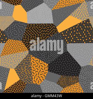 Vector Seamless Patchwork Quilt Mosaico pattern in arancione e grigio Illustrazione Vettoriale