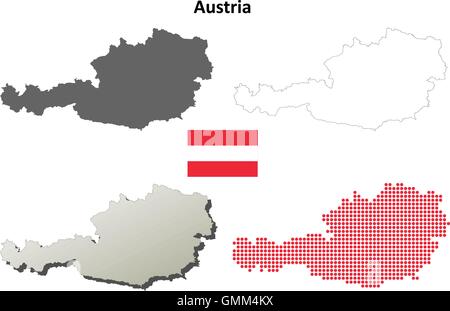 Austria mappa di contorno impostato Illustrazione Vettoriale