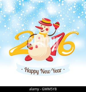 Anno nuovo biglietto di auguri con il pupazzo di neve Illustrazione Vettoriale