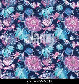 Vector Seamless Texture con peonie e fiori di giglio Illustrazione Vettoriale