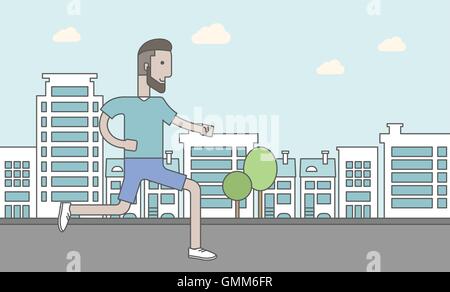 Tanga caucasica uomo con barba jogging sulla strada Illustrazione Vettoriale
