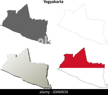 Yogyakarta vuoto mappa di contorno impostato Illustrazione Vettoriale