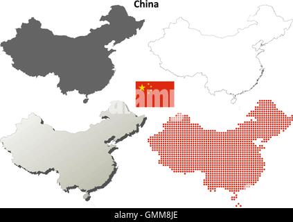 Cina mappa di contorno impostato Illustrazione Vettoriale