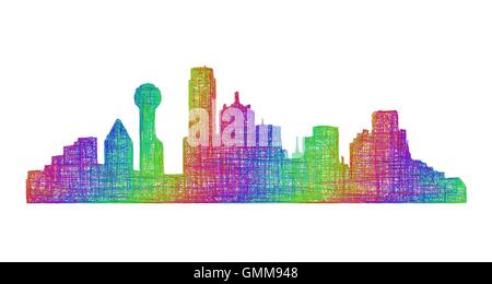 Dallas skyline silhouette - linea multicolore arte Illustrazione Vettoriale