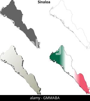 Sinaloa vuoto mappa di contorno impostato Illustrazione Vettoriale